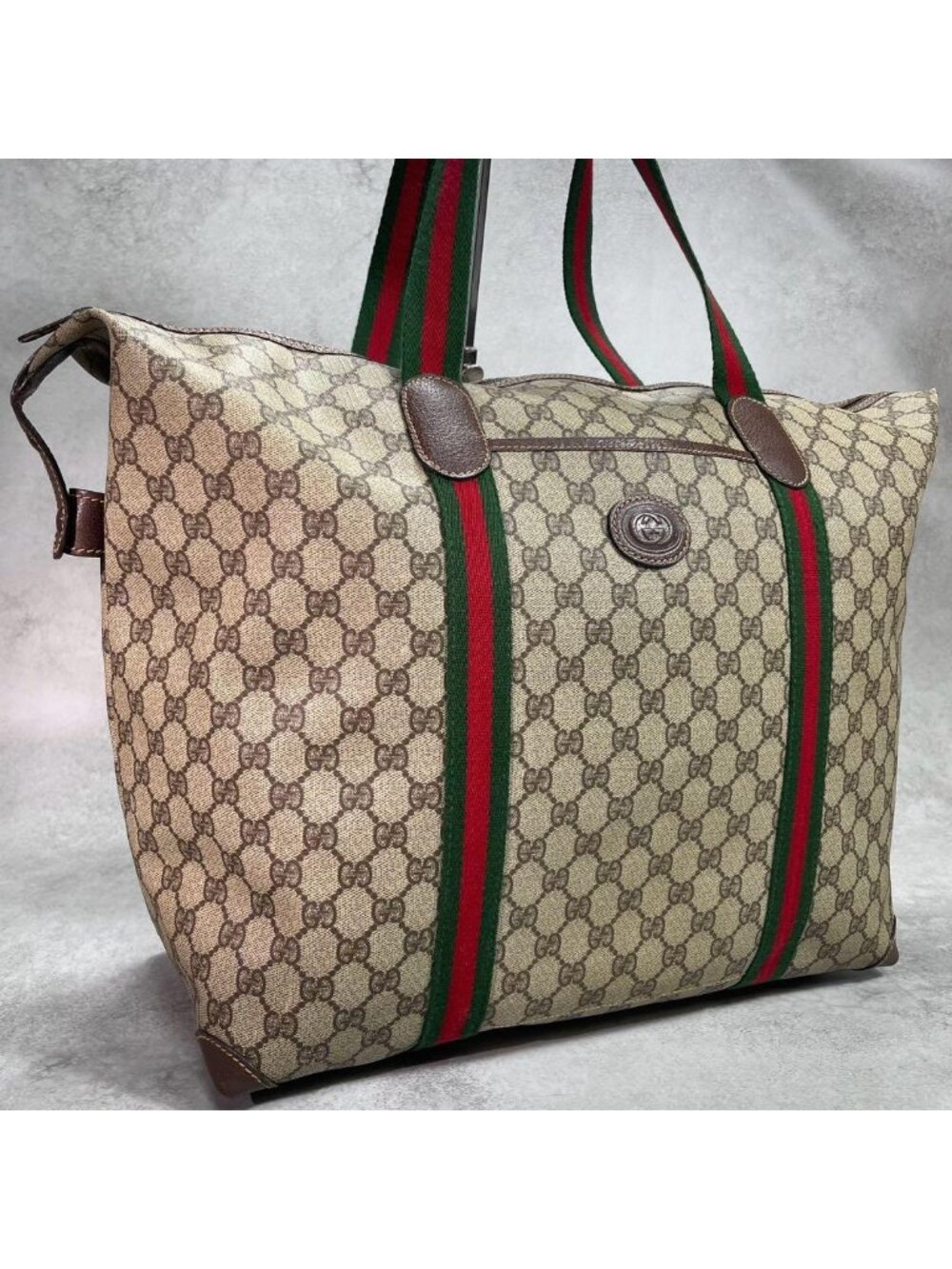 Gucci GG Sherry Line Boston Bag Brown Leather